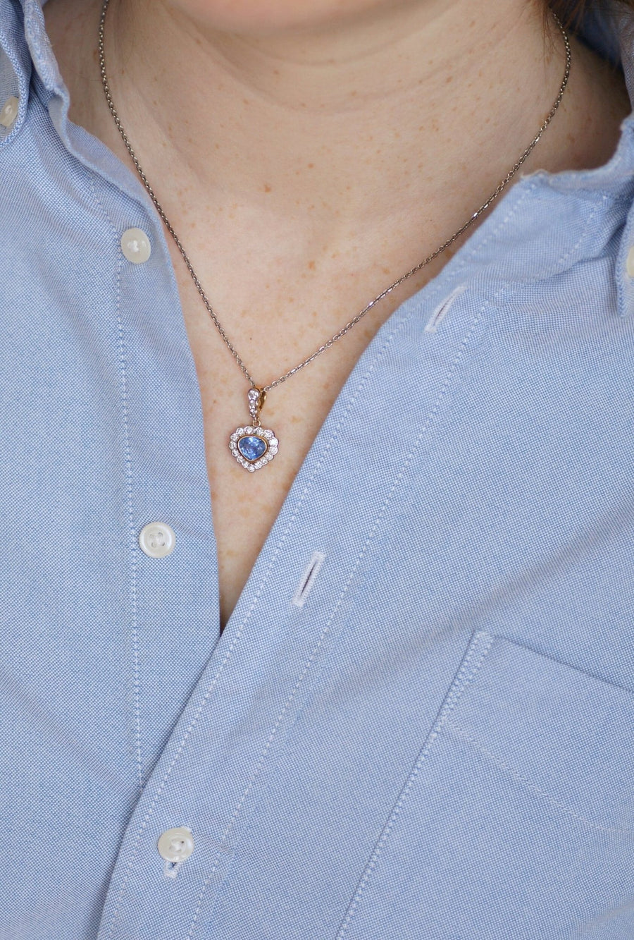 Ceylon sapphire and diamond heart pendant necklace - Galerie Pénélope