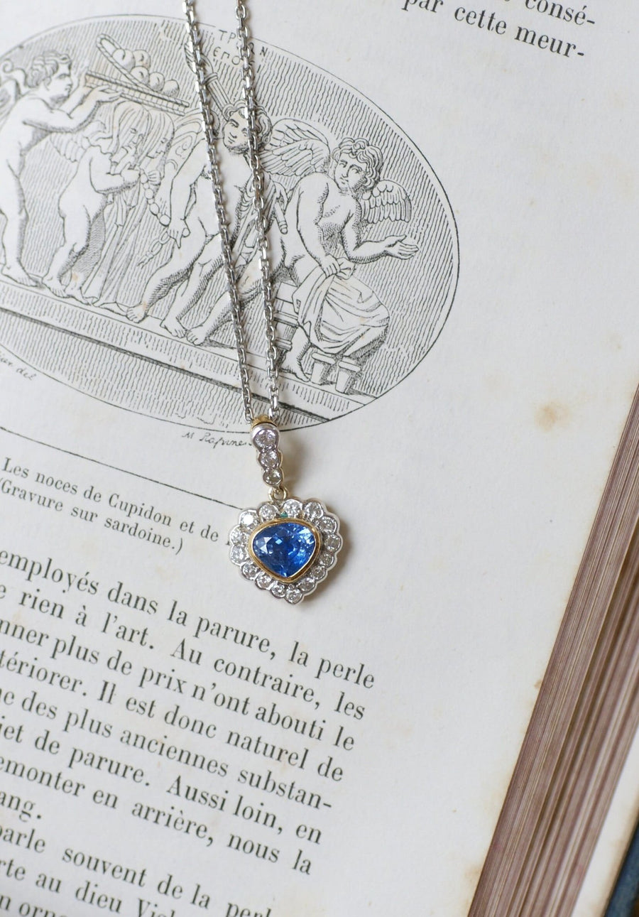 Ceylon sapphire and diamond heart pendant necklace - Galerie Pénélope