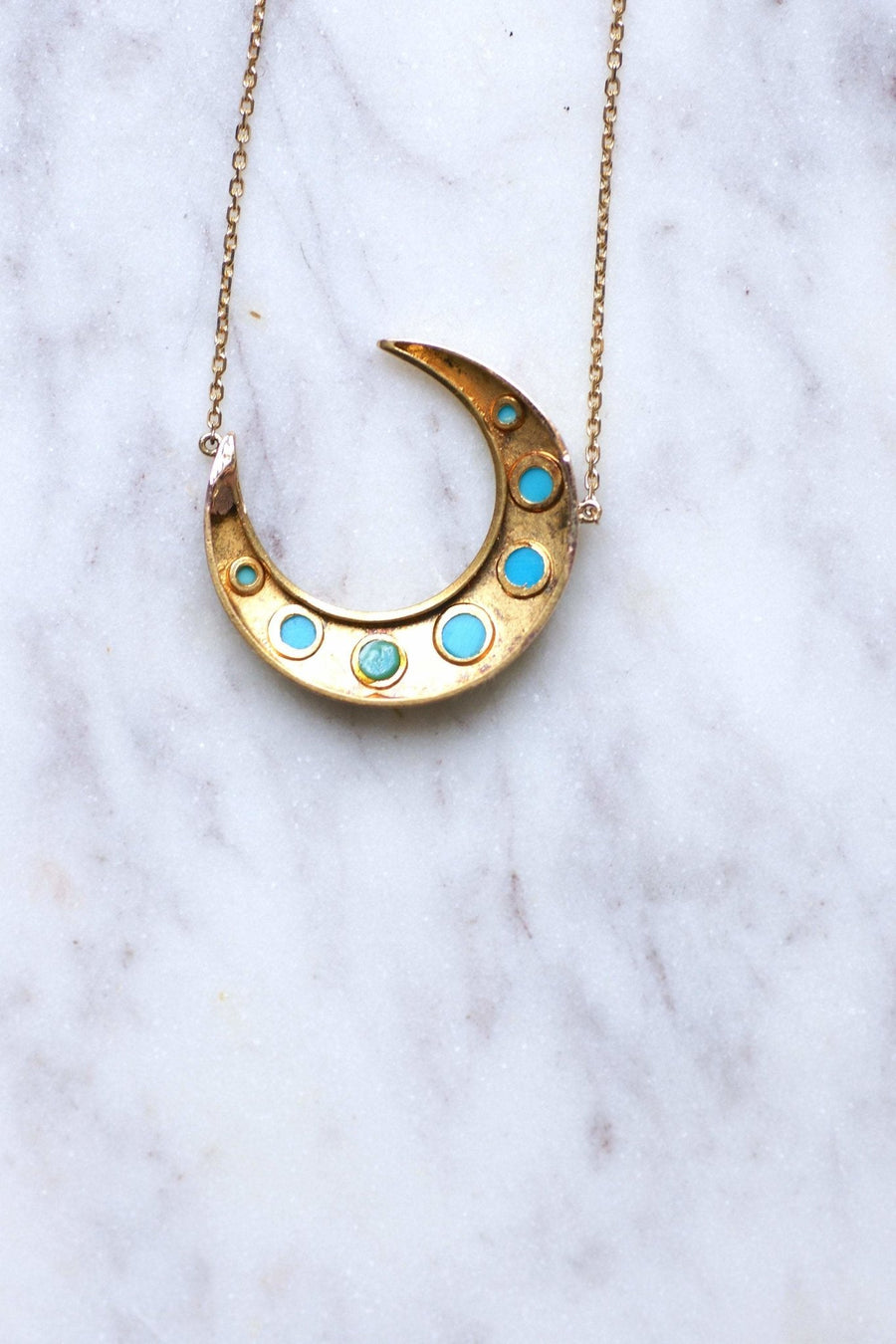 Gold and turquoise crescent moon pendant necklace - Penelope Gallery