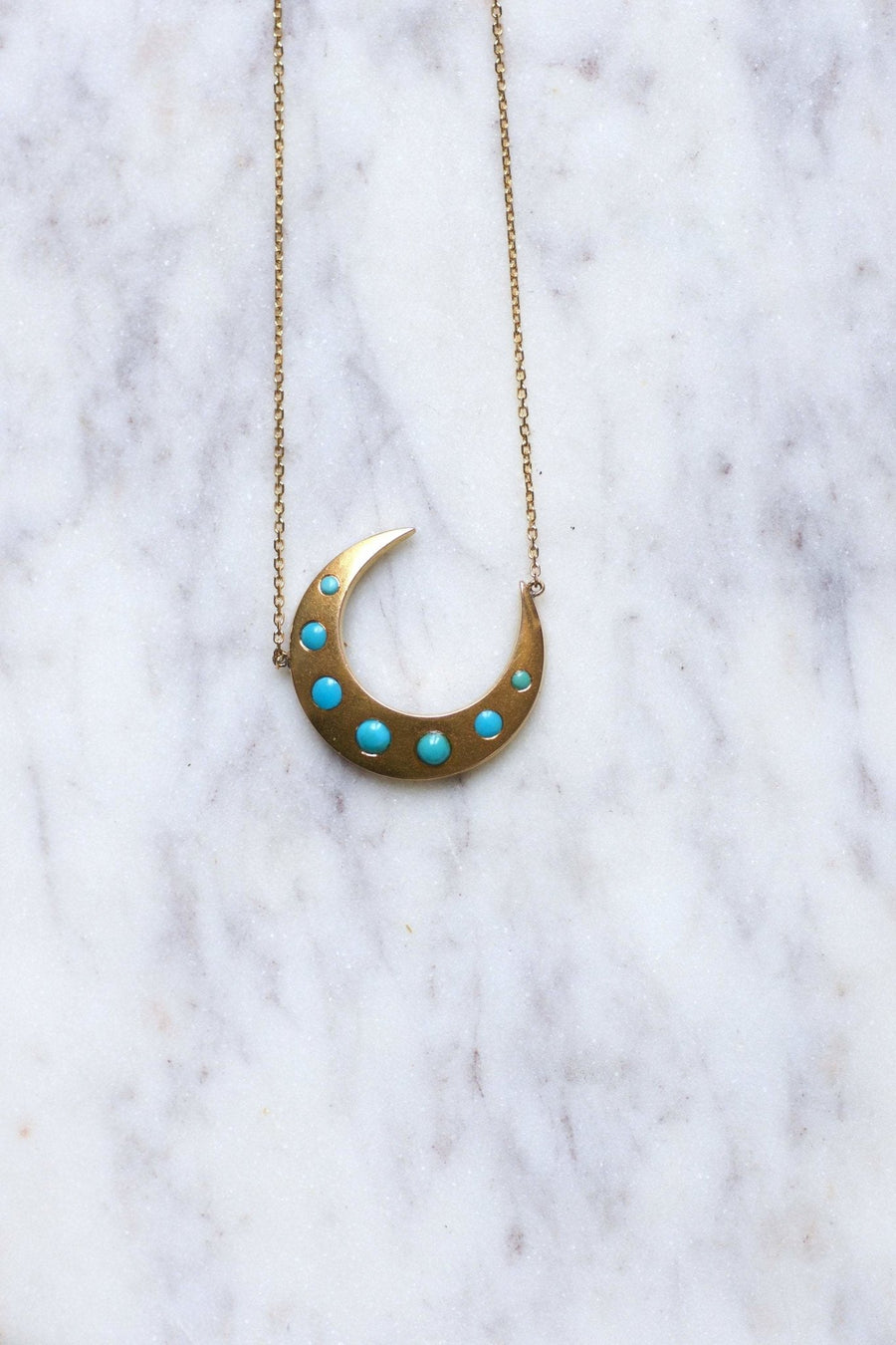 Gold and turquoise crescent moon pendant necklace - Penelope Gallery