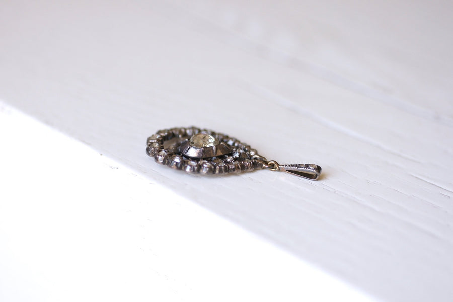 Antique silver drop pendant necklace, rose cut diamonds - Galerie Pénélope