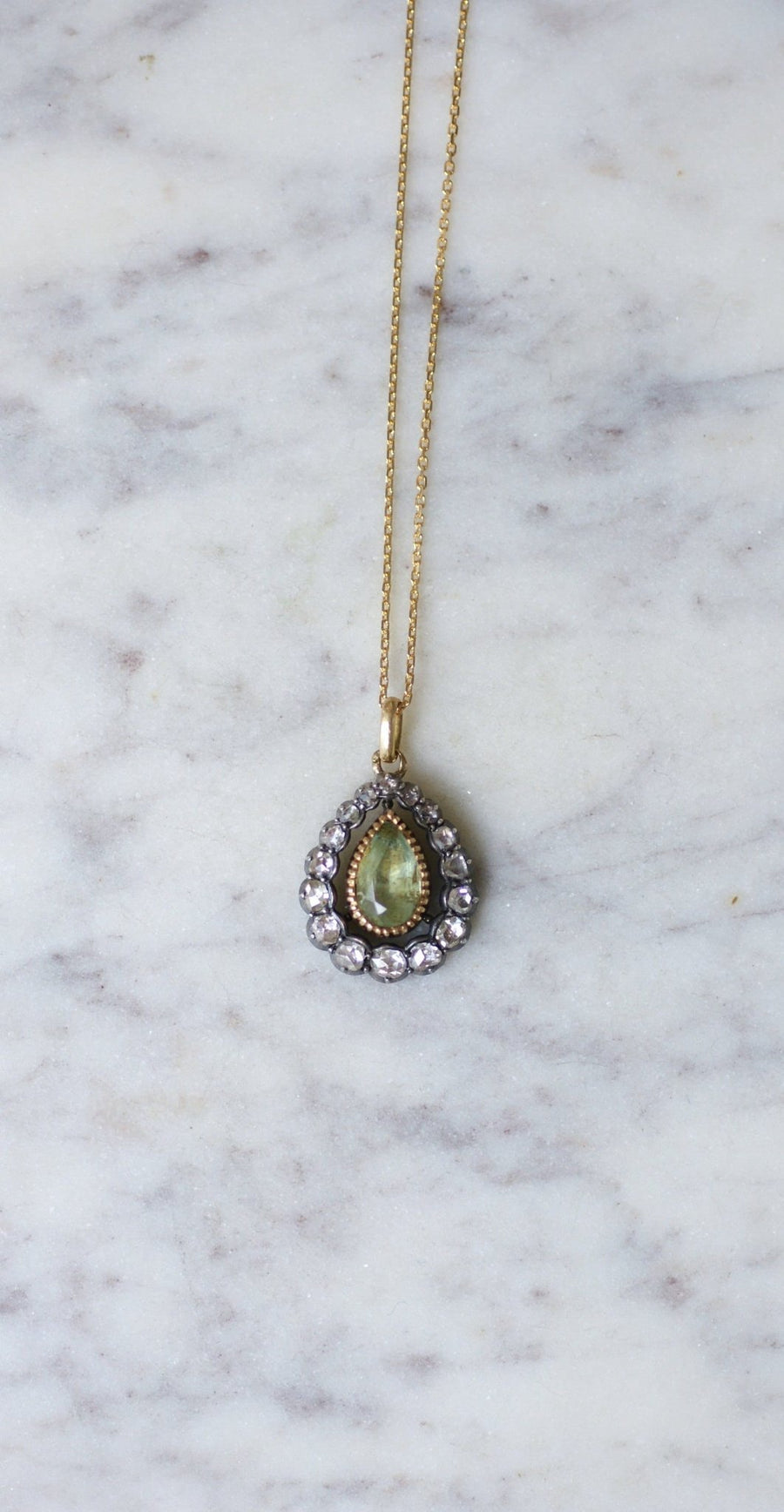 Green beryl and diamonds pendant necklace - Galerie Pénélope