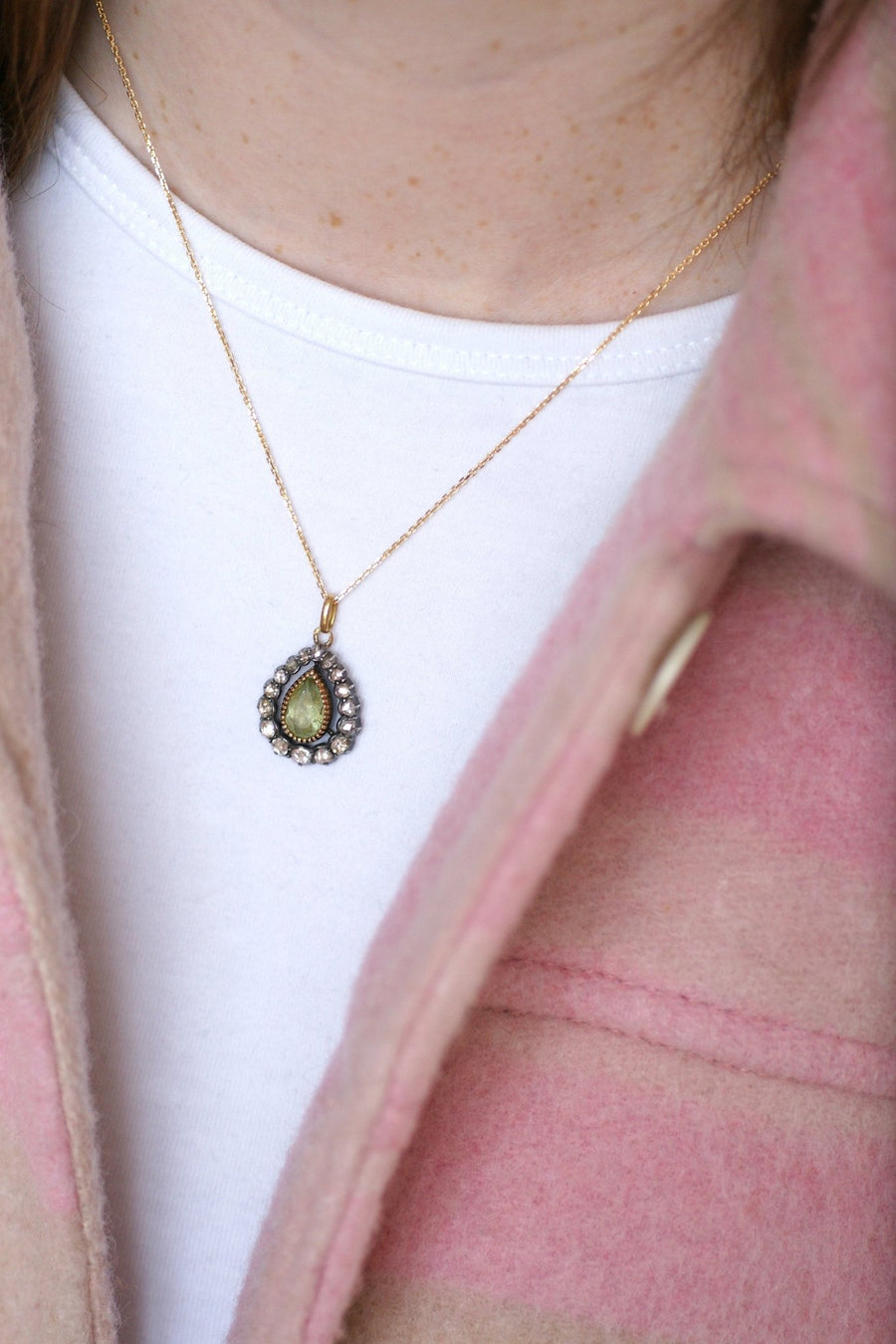 Green beryl and diamonds pendant necklace - Galerie Pénélope