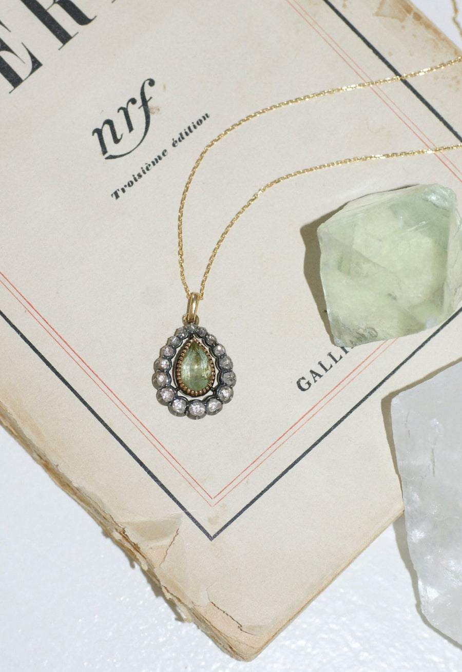 Green beryl and diamonds pendant necklace - Galerie Pénélope