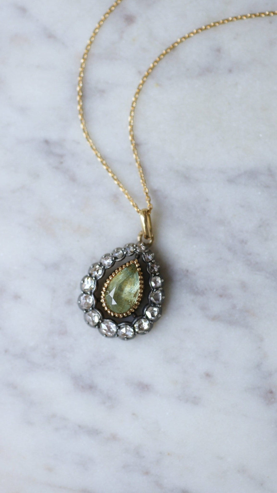 Green beryl and diamonds pendant necklace - Galerie Pénélope