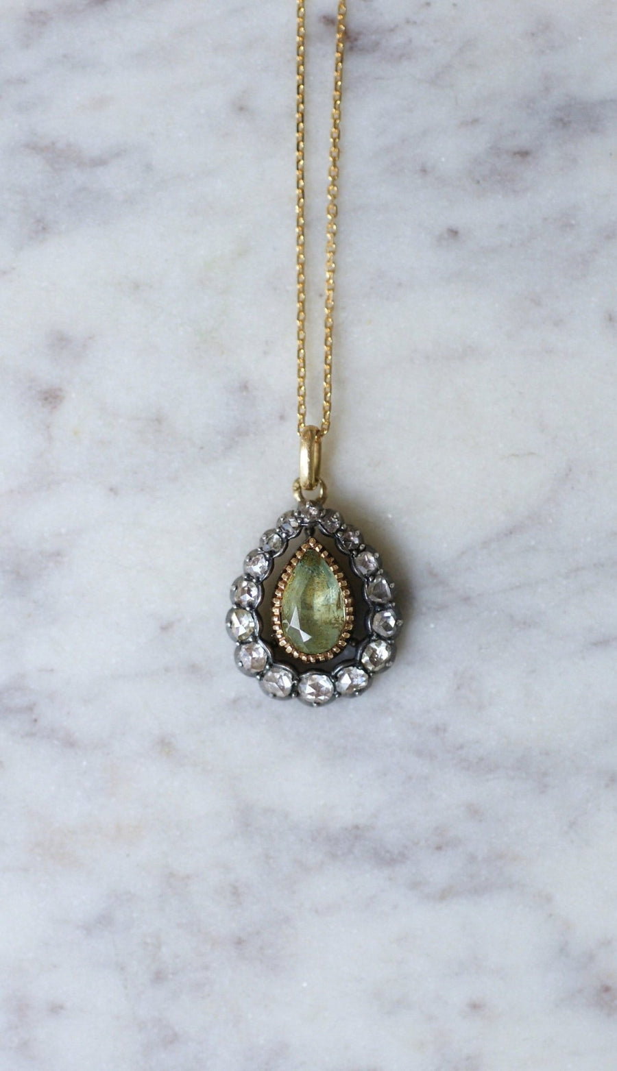 Green beryl and diamonds pendant necklace - Galerie Pénélope