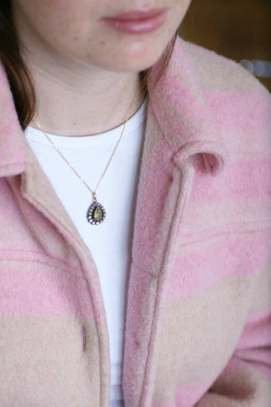 Green beryl and diamonds pendant necklace - Galerie Pénélope