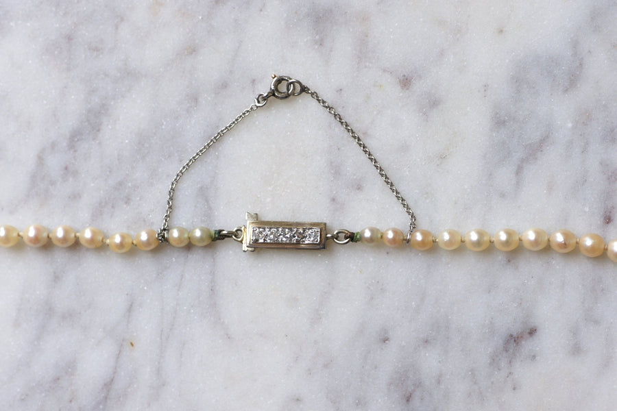 Vintage pearl necklace with diamond clasp - Penelope Gallery