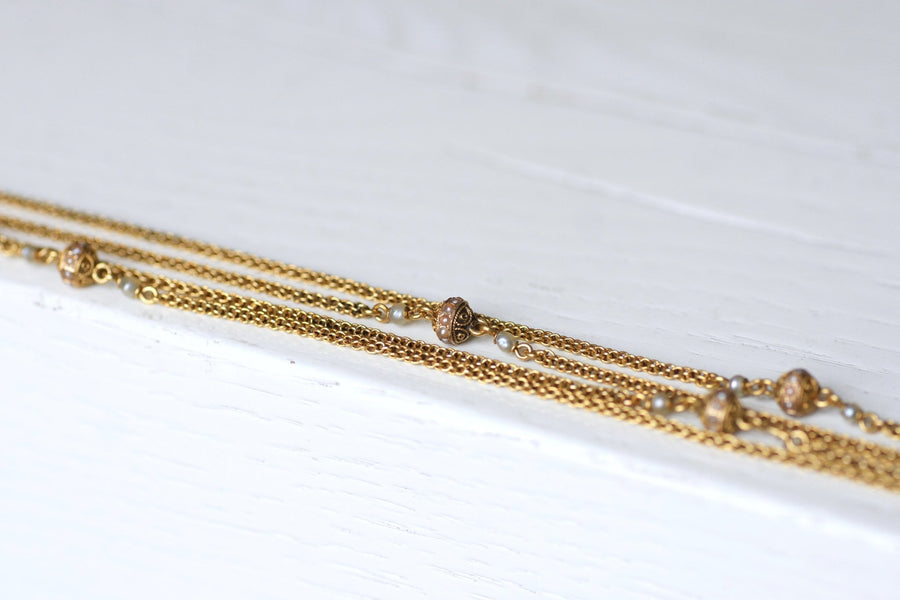 Necklace, necklace, antique chain, gold and fine pearl - Galerie Pénélope