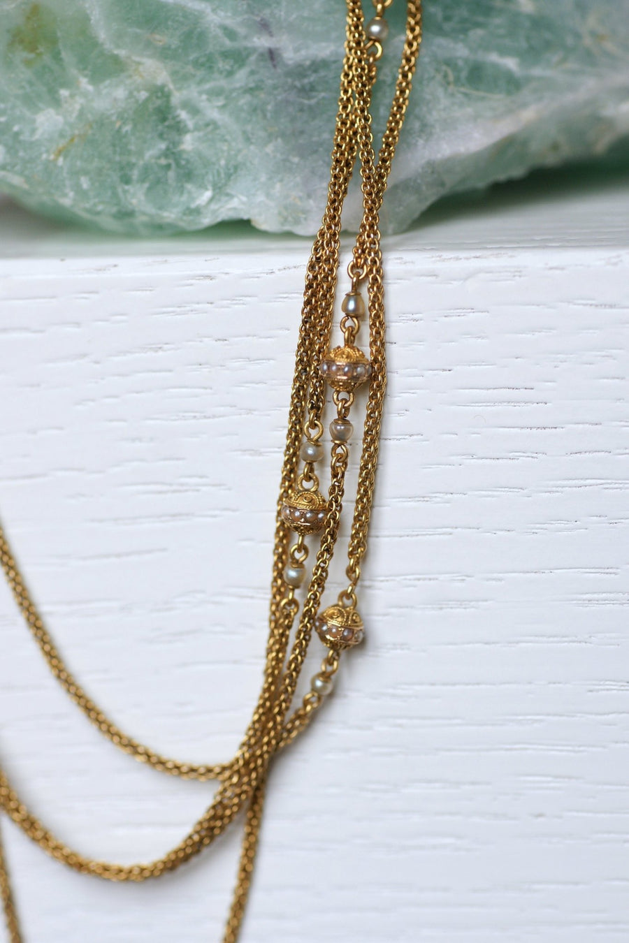 Necklace, necklace, antique chain, gold and fine pearl - Galerie Pénélope