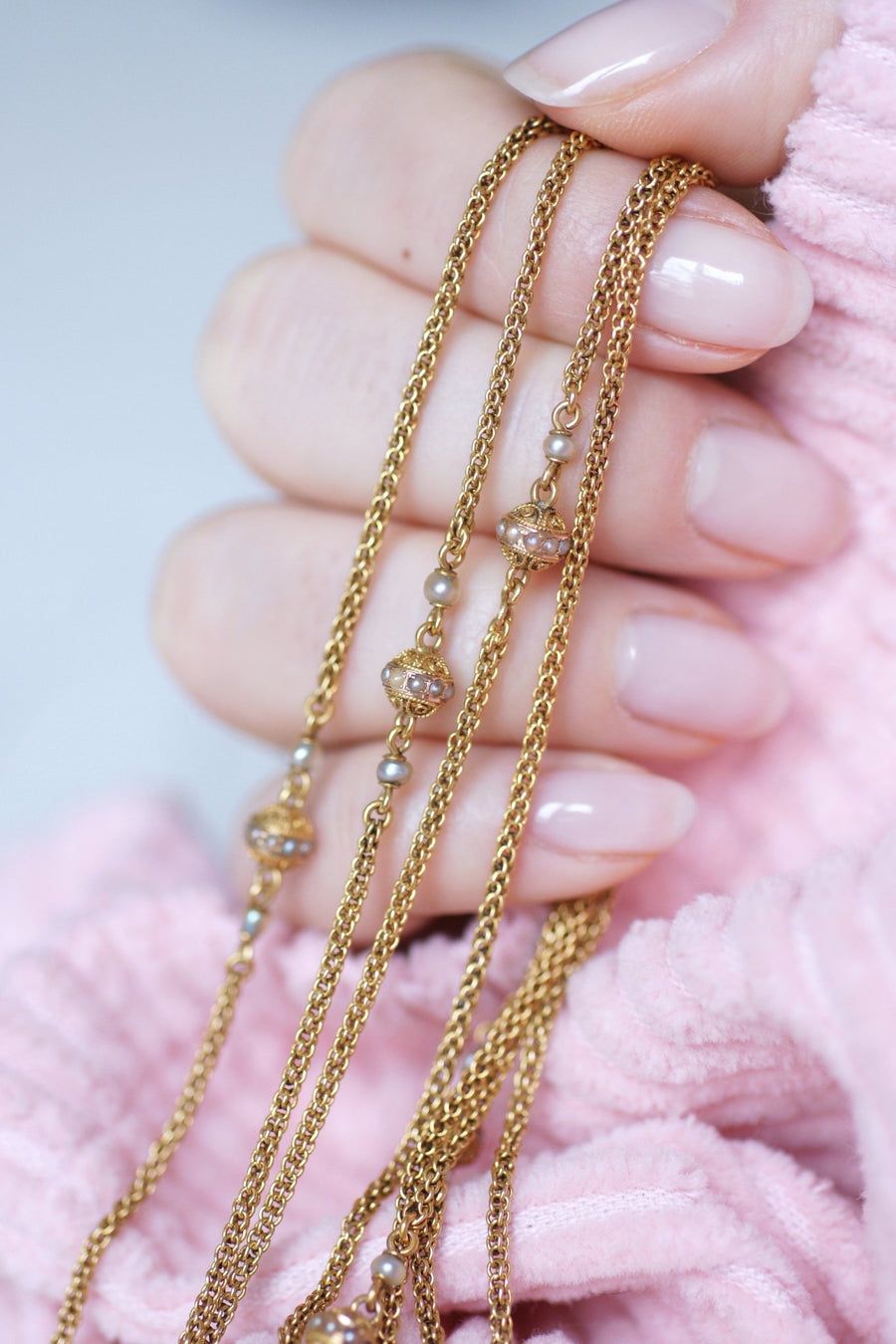 Necklace, necklace, antique chain, gold and fine pearl - Galerie Pénélope