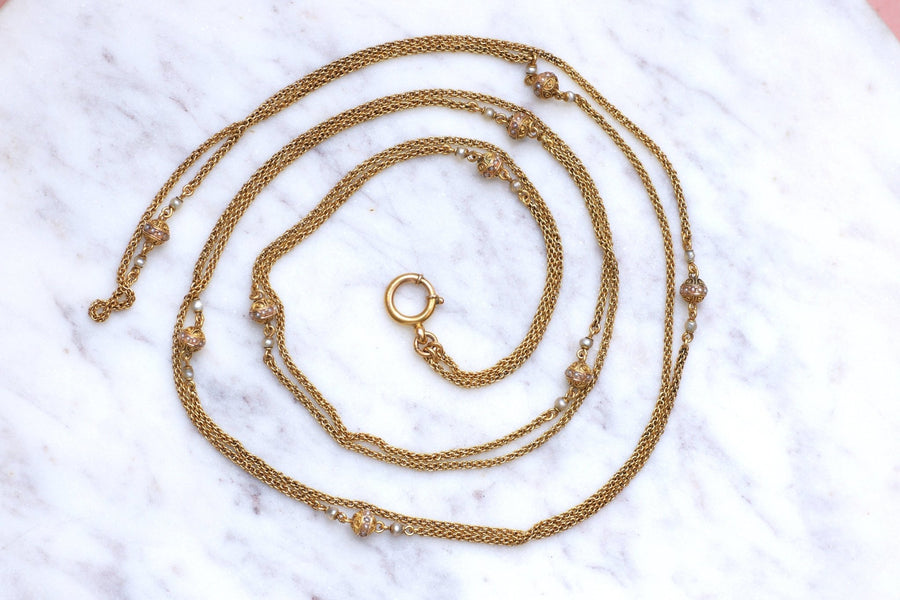 Necklace, necklace, antique chain, gold and fine pearl - Galerie Pénélope