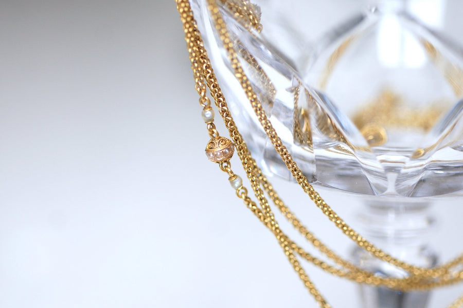Necklace, necklace, antique chain, gold and fine pearl - Galerie Pénélope