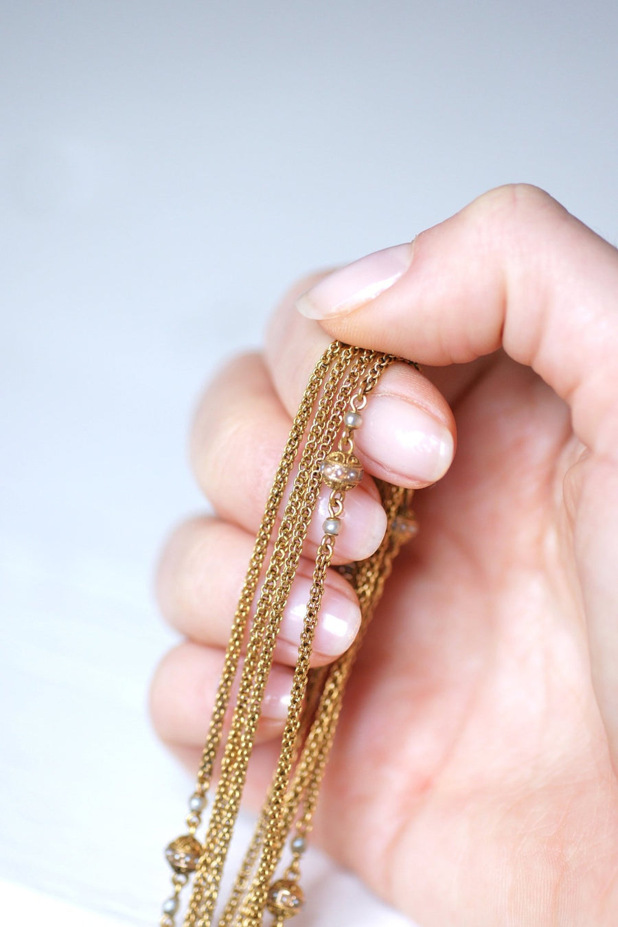 Necklace, necklace, antique chain, gold and fine pearl - Galerie Pénélope