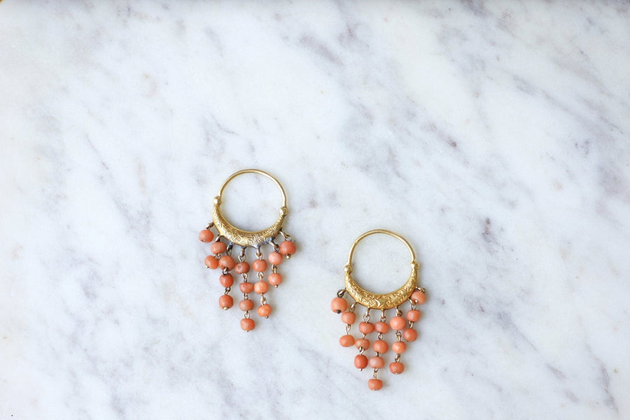 Antique gold and coral creoles - Penelope Gallery