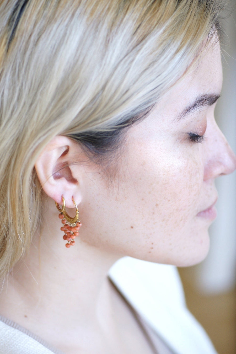 Antique gold and coral creoles - Penelope Gallery