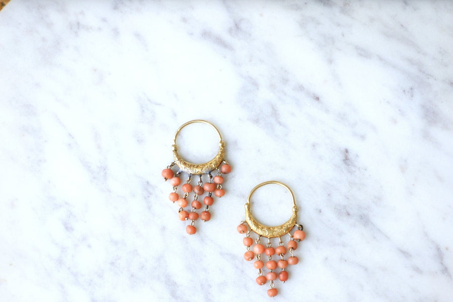 Antique gold and coral creoles - Penelope Gallery