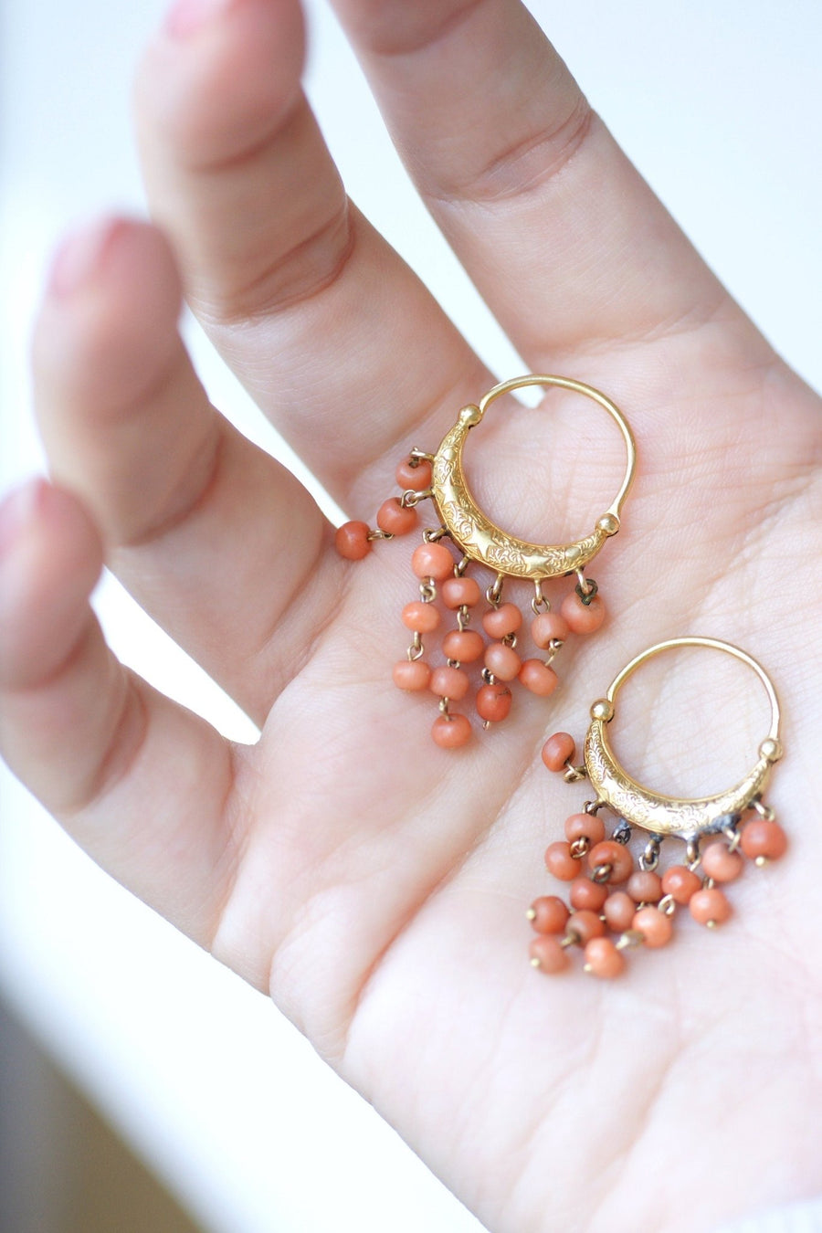 Antique gold and coral creoles - Penelope Gallery