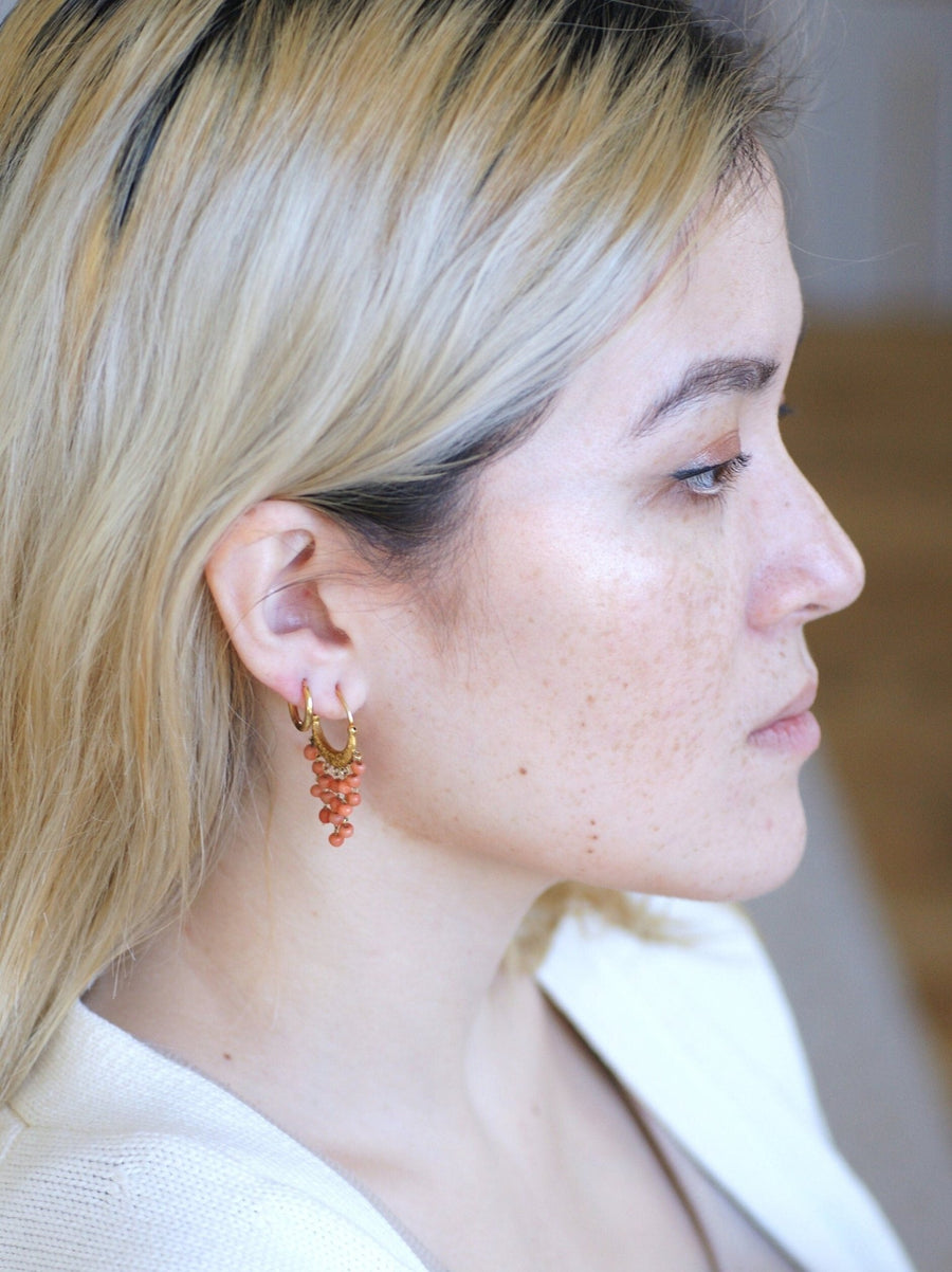 Antique gold and coral creoles - Penelope Gallery
