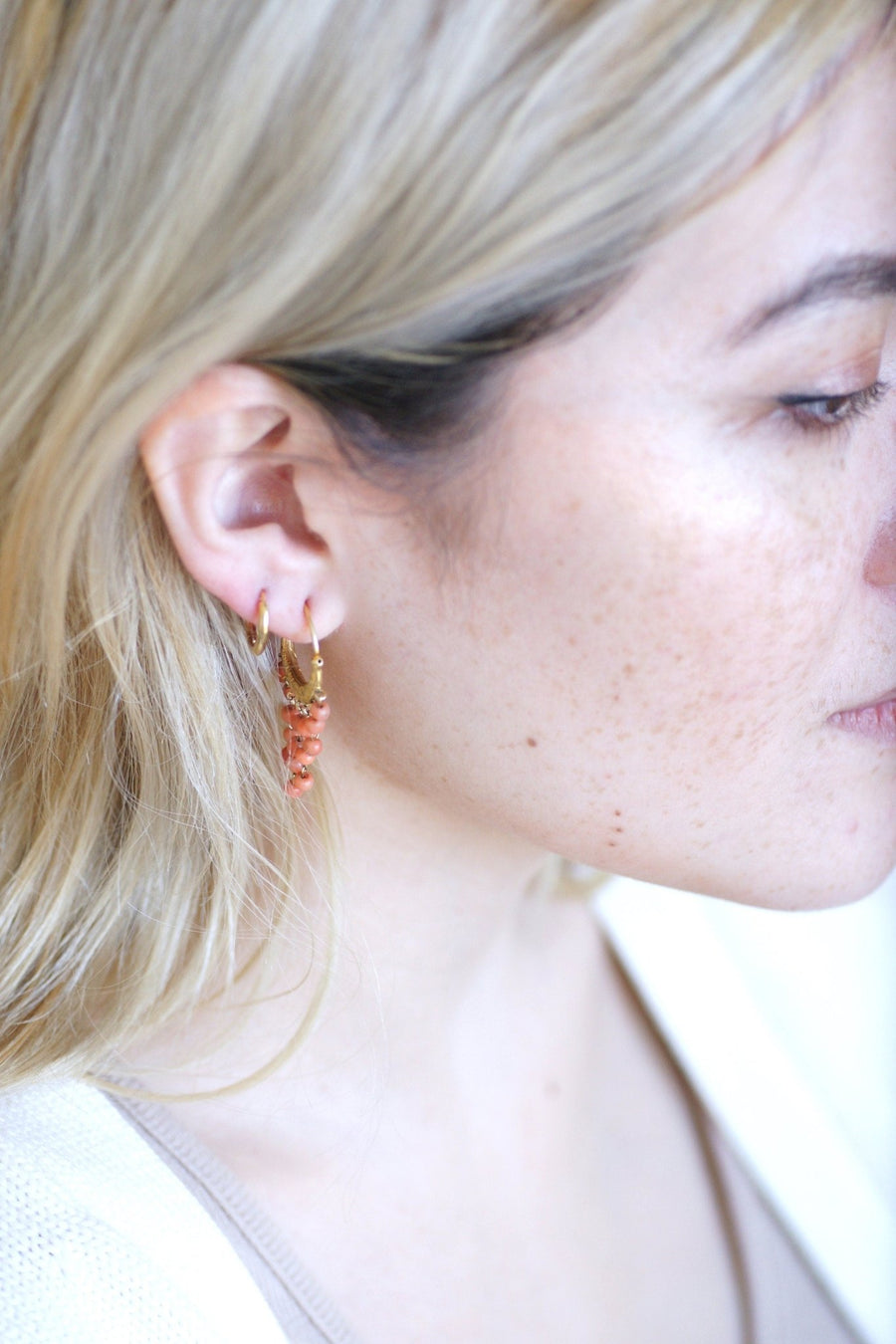 Antique gold and coral creoles - Penelope Gallery