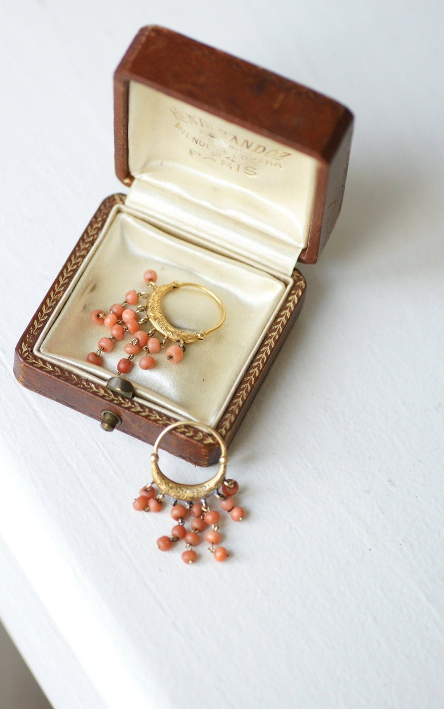 Antique gold and coral creoles - Penelope Gallery