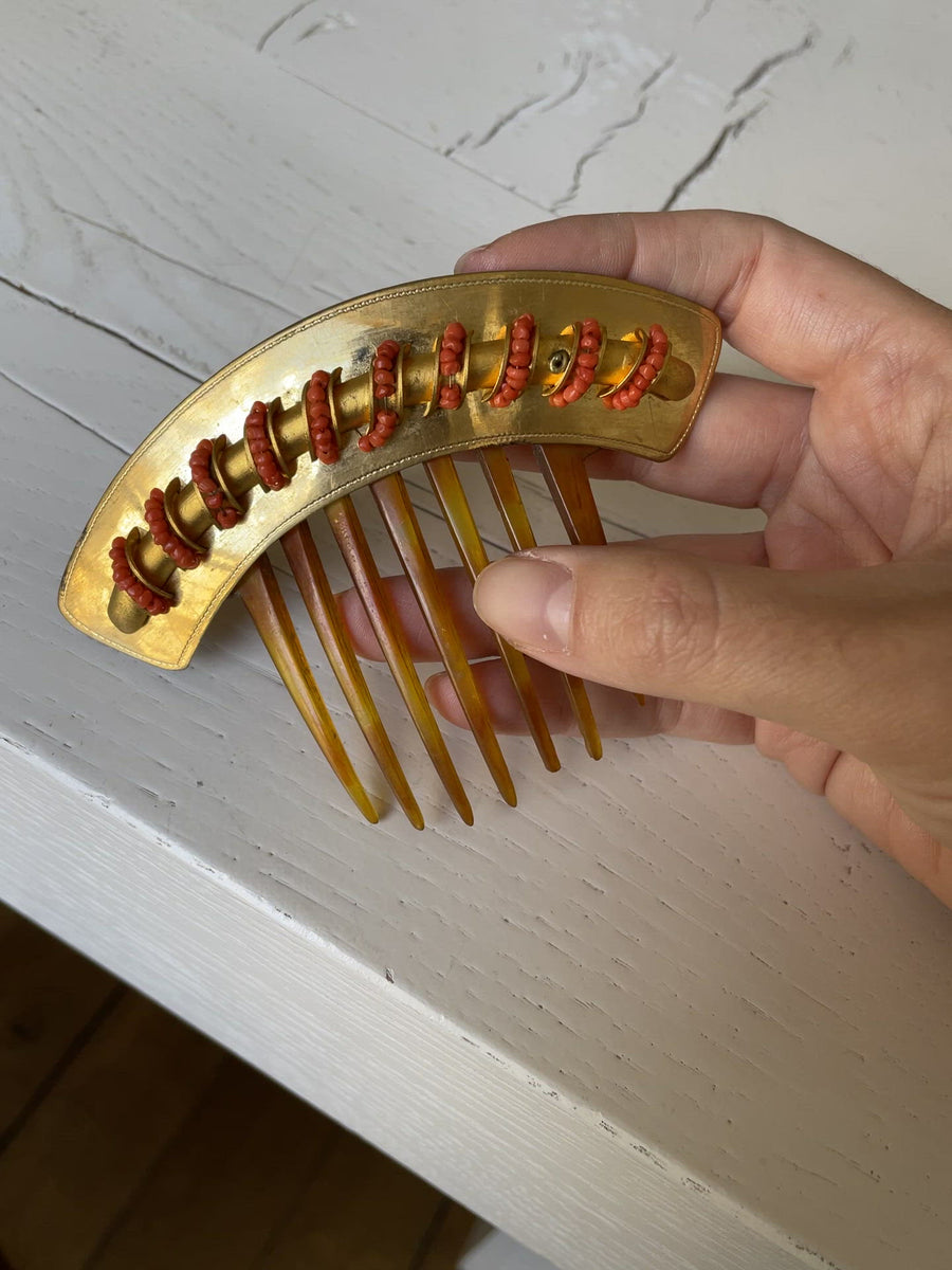 Antique coral hair comb