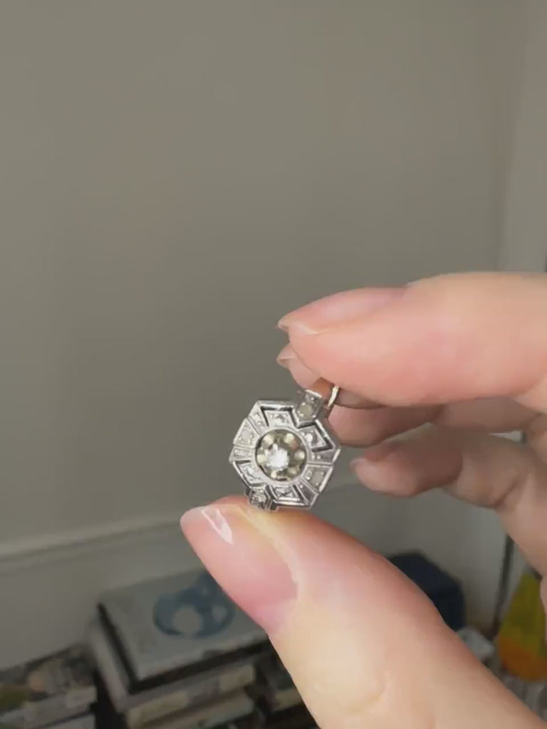 Hexagonal Art Deco Gold Platinum and Diamond Ring