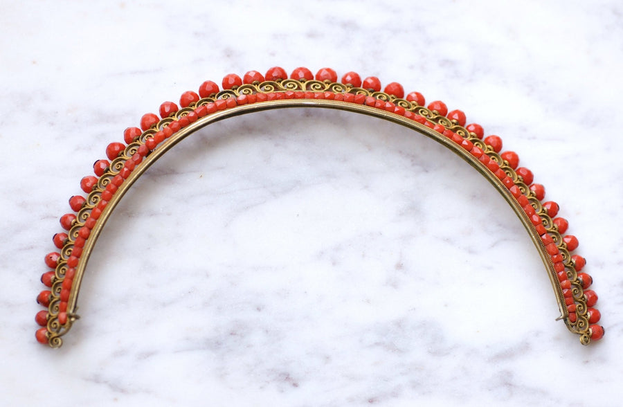Antique wedding tiara, tiara in silver and coral - Galerie Pénélope