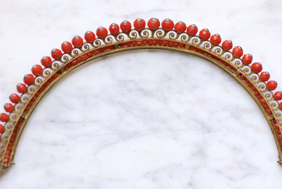 Antique wedding tiara, tiara in silver and coral - Galerie Pénélope