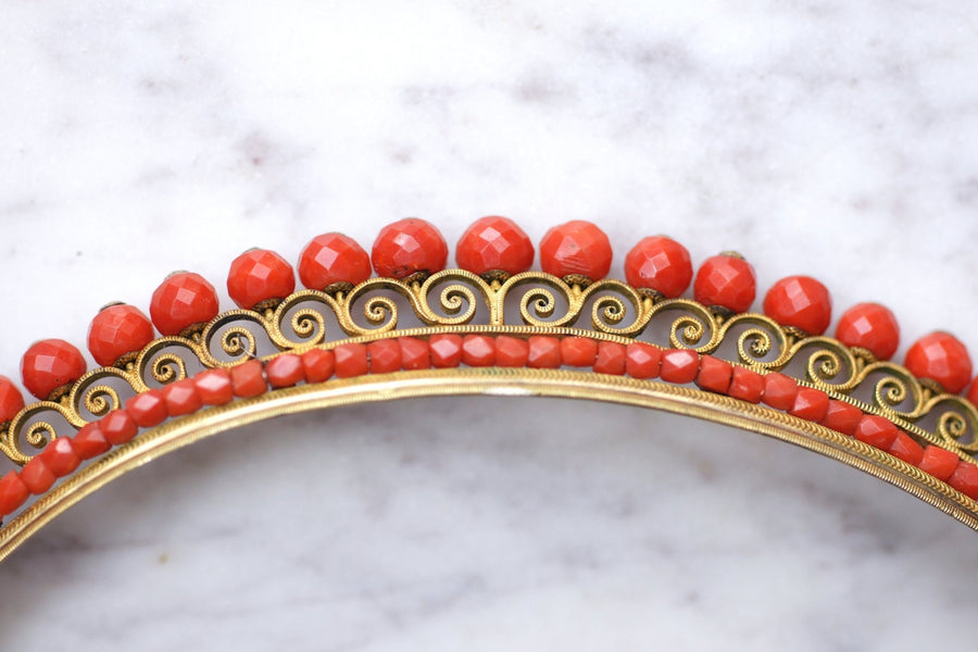 Antique wedding tiara, tiara in silver and coral - Galerie Pénélope