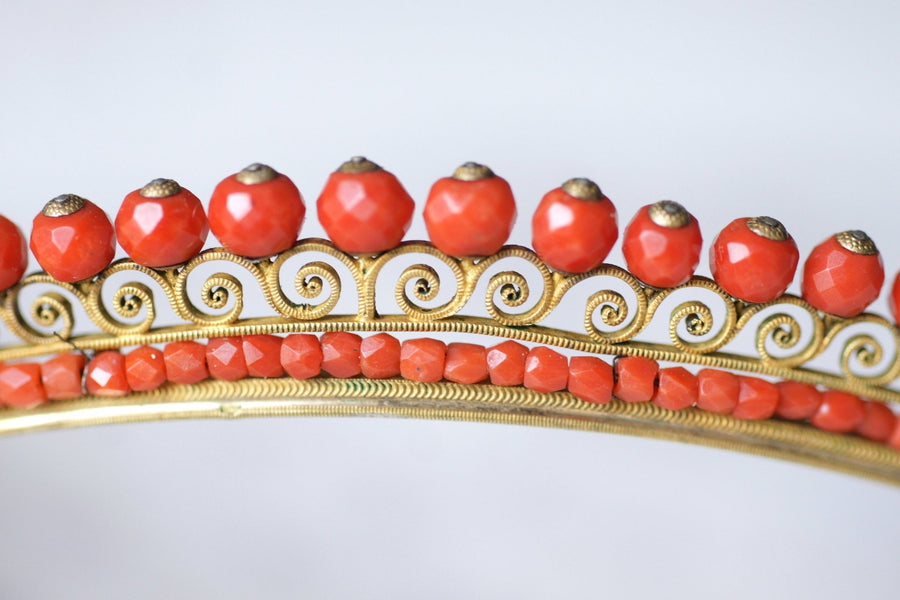 Antique wedding tiara, tiara in silver and coral - Galerie Pénélope