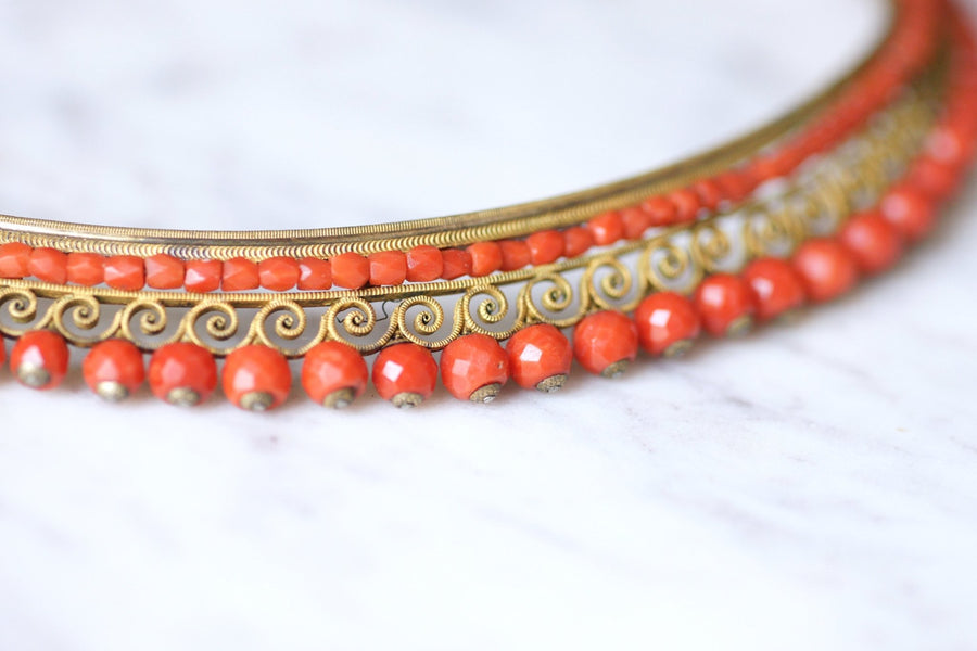 Antique wedding tiara, tiara in silver and coral - Galerie Pénélope