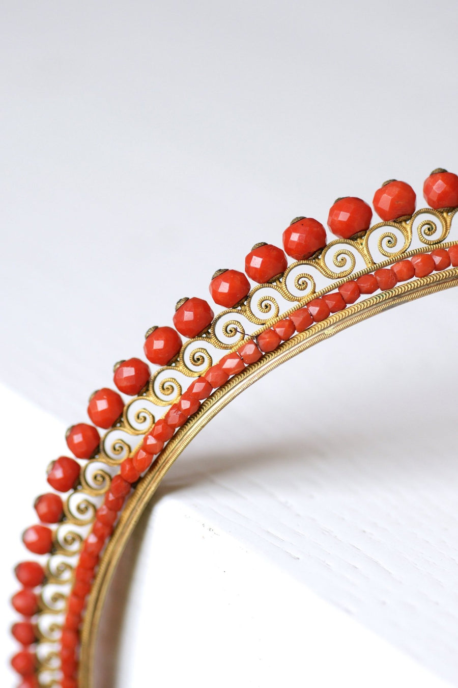 Antique wedding tiara, tiara in silver and coral - Galerie Pénélope