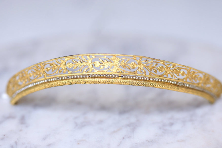 Antique wedding tiara, tiara, gilt metal and pearls tiara - Galerie Pénélope