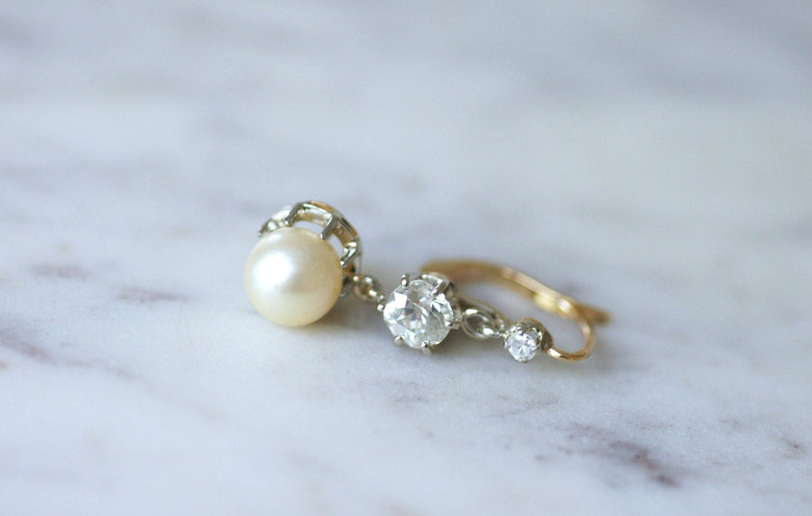 Art Deco gold, pearls, and diamonds sleepers - Penelope Gallery