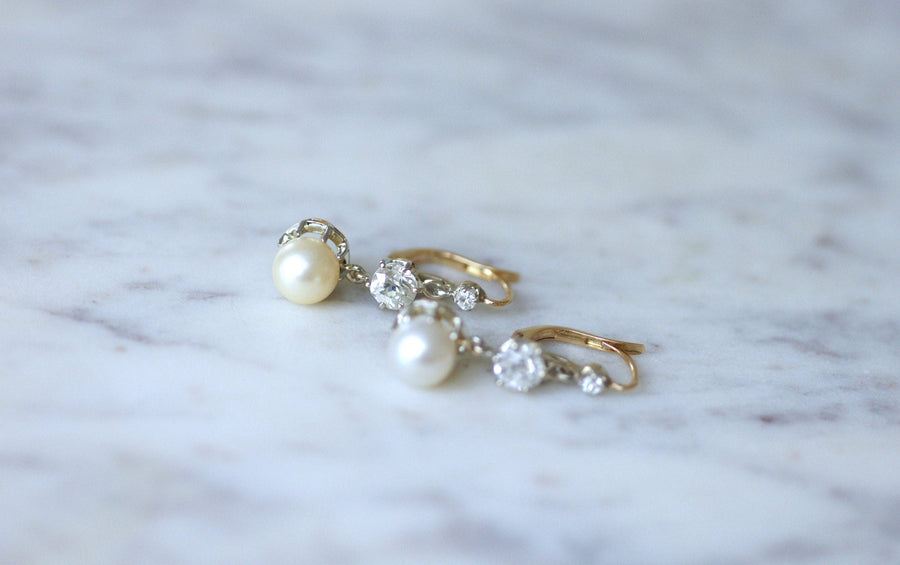 Art Deco gold, pearls, and diamonds sleepers - Penelope Gallery