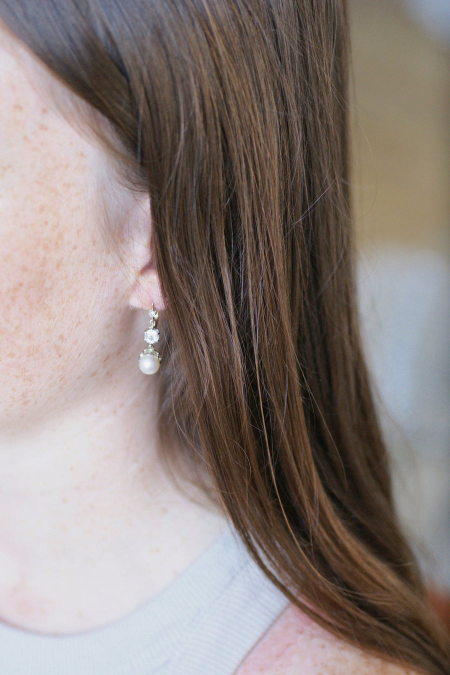 Art Deco gold, pearls, and diamonds sleepers - Penelope Gallery