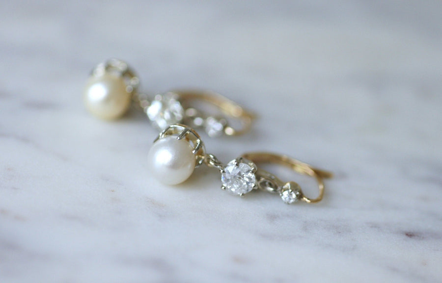 Art Deco gold, pearls, and diamonds sleepers - Penelope Gallery