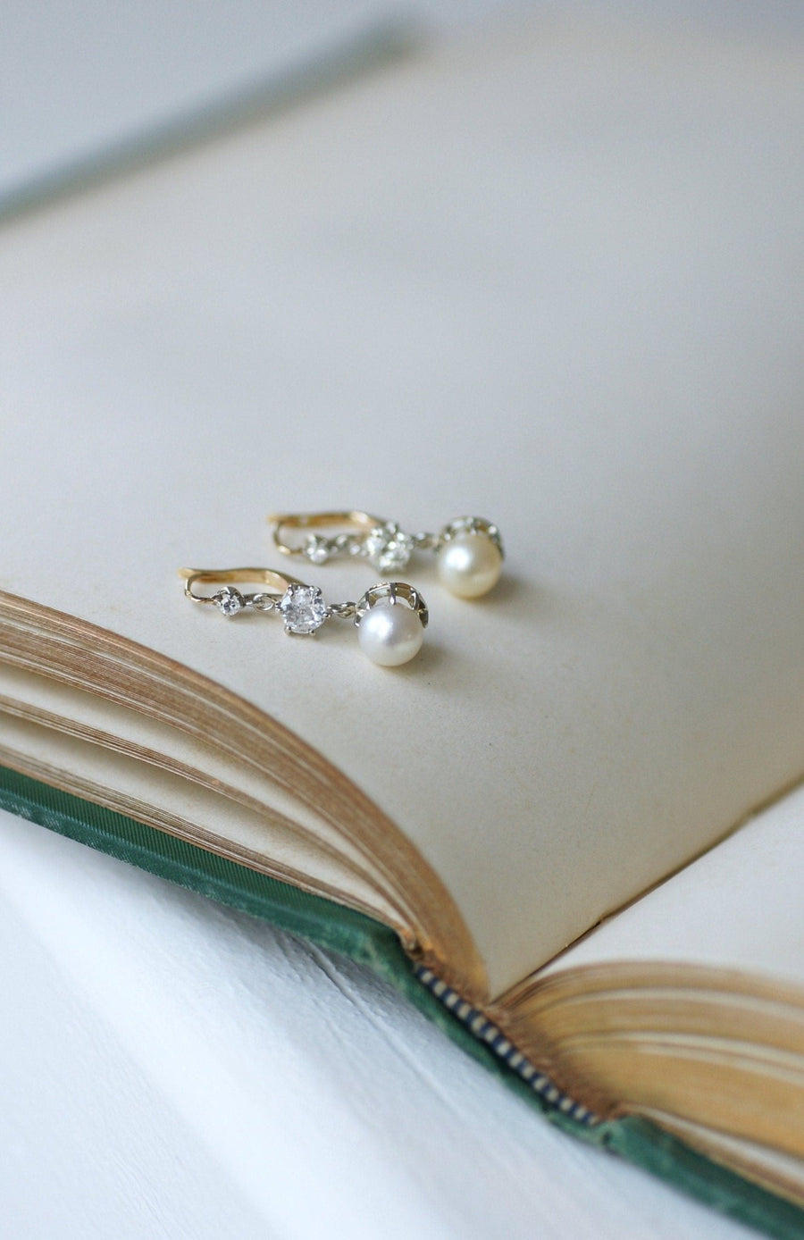 Art Deco gold, pearls, and diamonds sleepers - Penelope Gallery