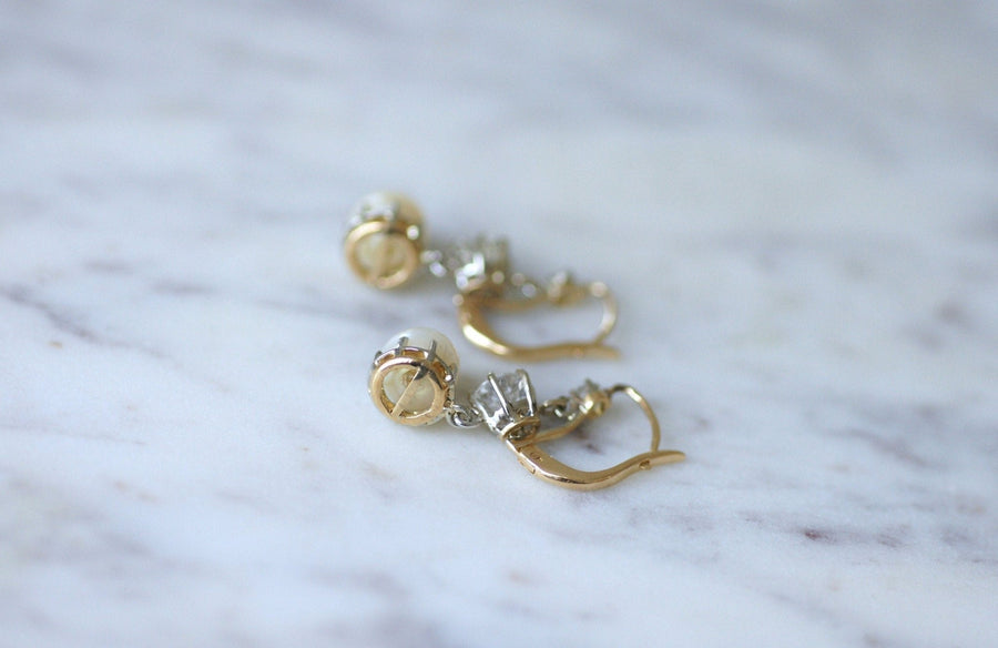Art Deco gold, pearls, and diamonds sleepers - Penelope Gallery