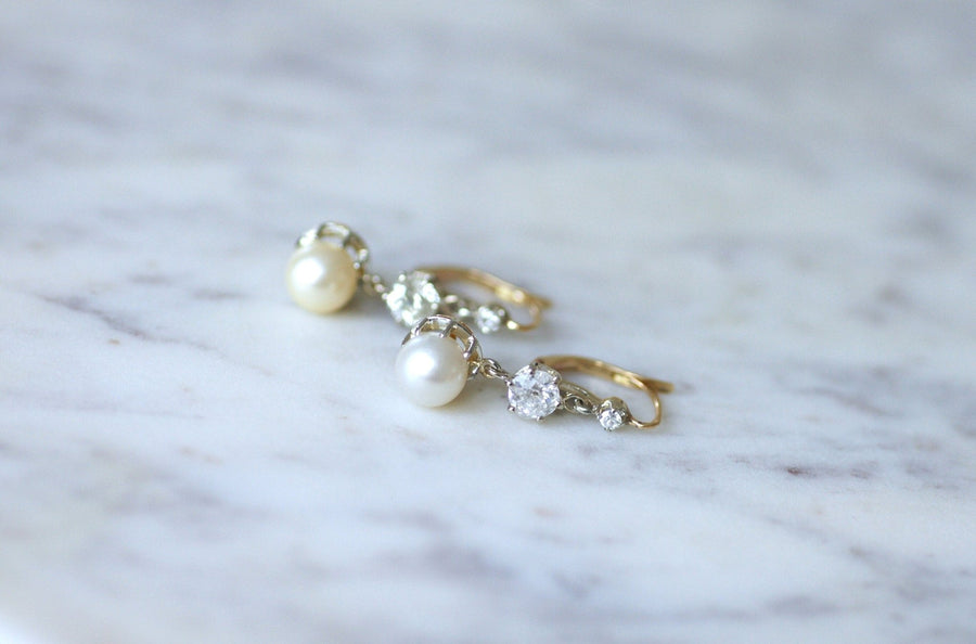Art Deco gold, pearls, and diamonds sleepers - Penelope Gallery