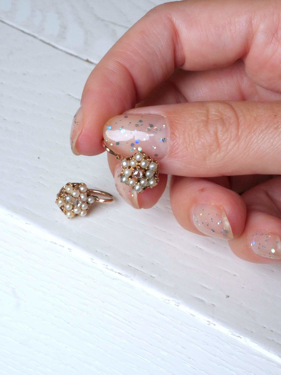 Pink gold diamond and pearl sleepers - Penelope Gallery
