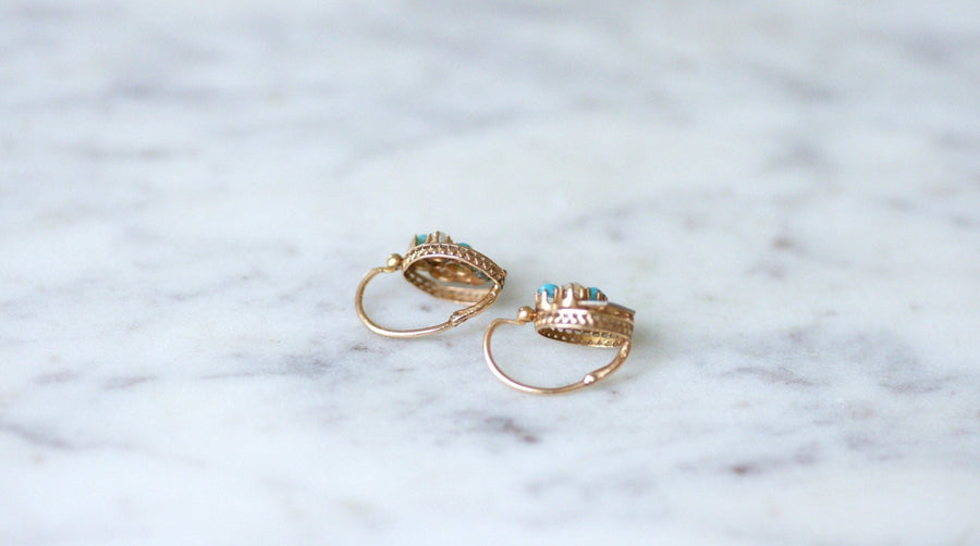Rose gold, pearls, turquoise and diamond sleepers - Penelope Gallery
