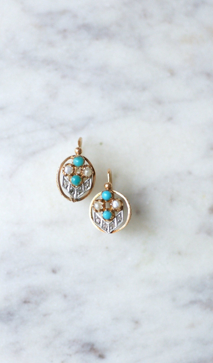 Rose gold, pearls, turquoise and diamond sleepers - Penelope Gallery