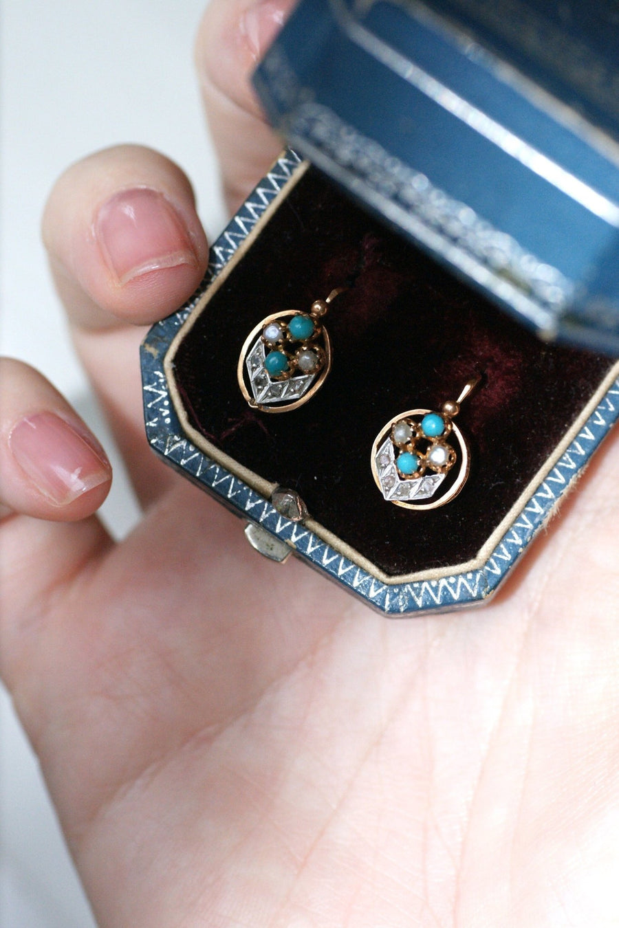 Rose gold, pearls, turquoise and diamond sleepers - Penelope Gallery