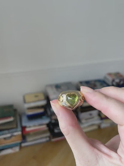 Vintage two gold heart ring, peridot and citrines