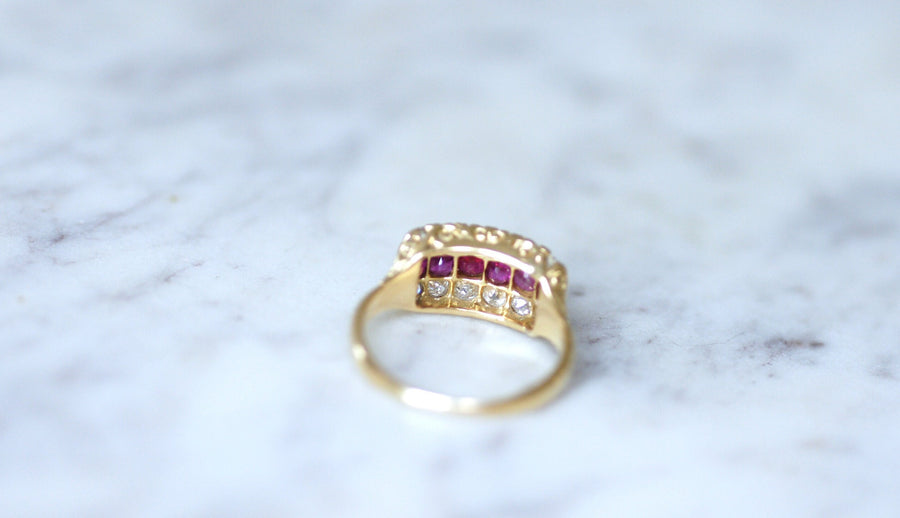 Antique gold, ruby and diamond band ring
