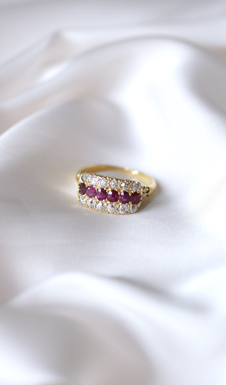 Antique gold, ruby and diamond band ring