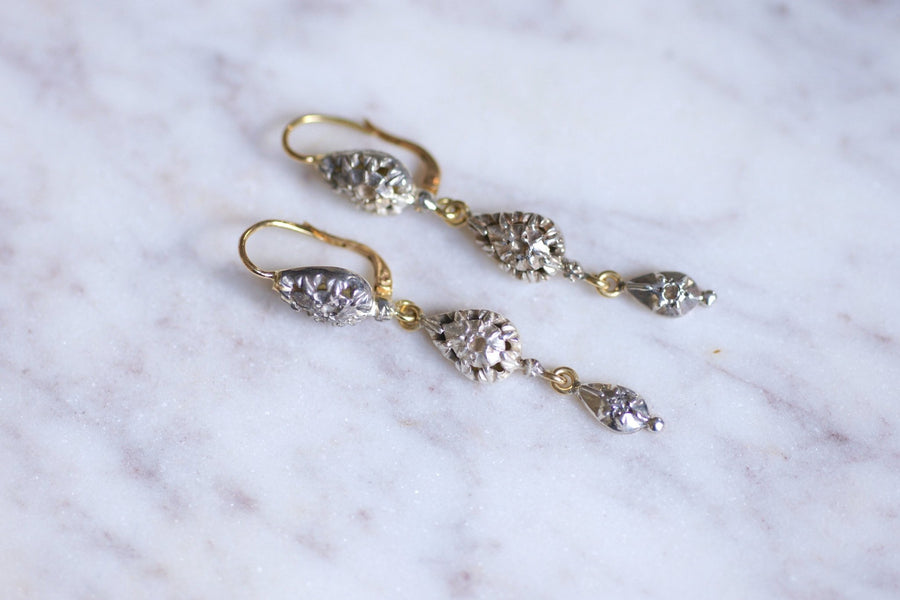 Long antique earrings, gold and diamonds, 19th Century - Galerie Pénélope