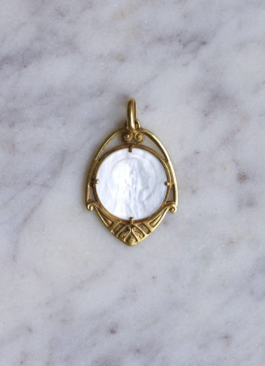 Art Nouveau medal Virgin on mother of pearl - Penelope Gallery